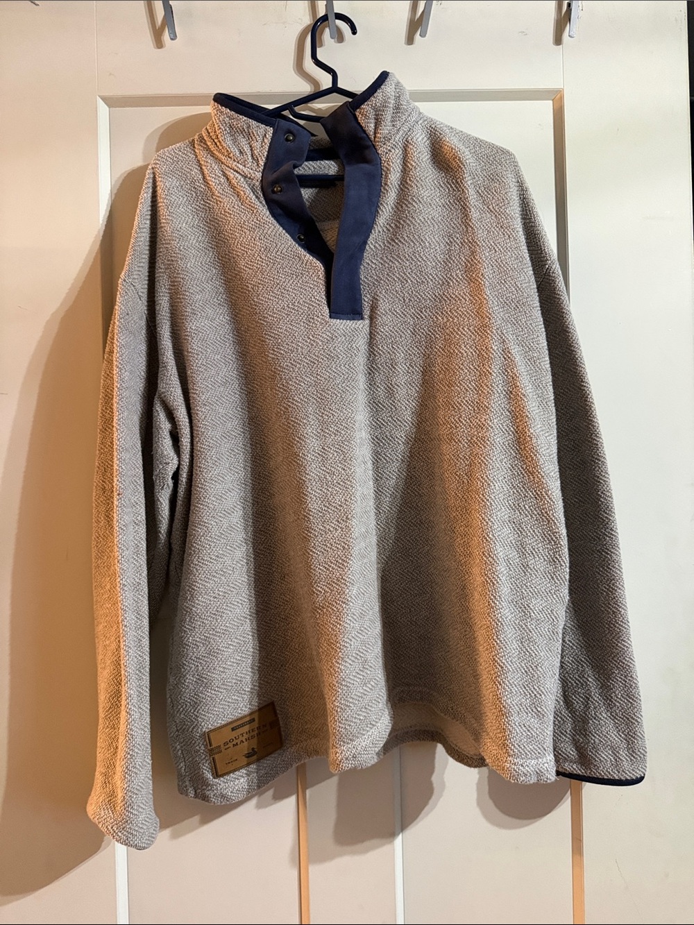 Southern Marsh Light Gray Zip-Up Sweater with Navy Trim